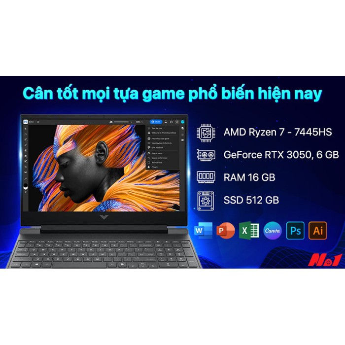 [Mới 100%] Laptop HP Gaming Victus 15-fb3116AX BX8U4PA (Ryzen 7 7445HS, RTX 3050 6GB, 16GB, 512GB, 15.6" FHD IPS 144Hz, Win11)