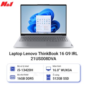 [Mới 100%] Laptop Lenovo ThinkBook 16 G9 IRL 21US008DVA (Core i5-13420H, Intel UHD Graphics, 16GB, 512GB, 16.0''WUXGA 60Hz, NoOS, Xám, 2Y)