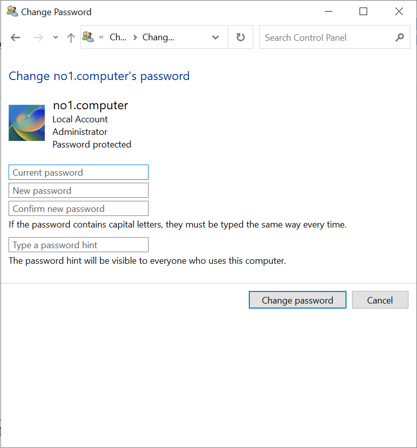 Thay đổi mật khẩu trên máy tính HP bằng Control Panel h3